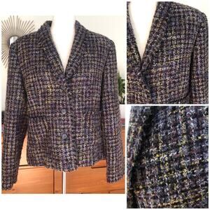 VTG Wool Blend Tweed Blazer Jacket Requirements 16 (XL) Textured Fringe Y2K